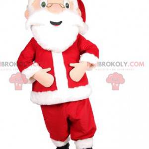 Super gelukkige Kerstman-mascotte. Santa kostuum -